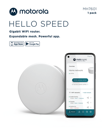 Motorola WiFi 6 Mesh Router System, 1.8 Gbps speed | mh7600